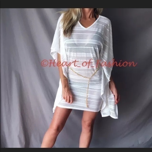 Sexy Sheer Crochet Knit Chain Embellished Belt Dolman Dress Swimsuit Coverup - Picture 1 of 5